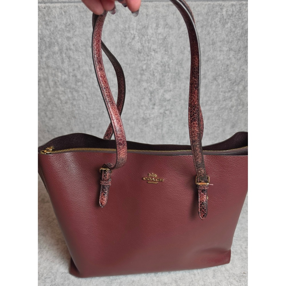 Coach Charlie Carryall Tote Wine Red Leather Snake Embossed Straps C0750